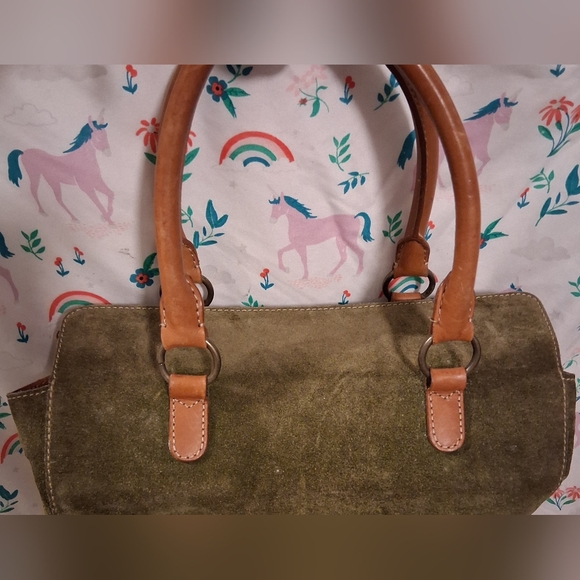 EUC RARE Vintage Y2K J. Crew Forest Green Suede Boho Cottage Prep Flap Top Purse - Picture 6 of 12